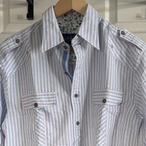 English Laundry Men's L/S Cotton Button-down Shirt w/ Blue/Pink/White Stripes, M